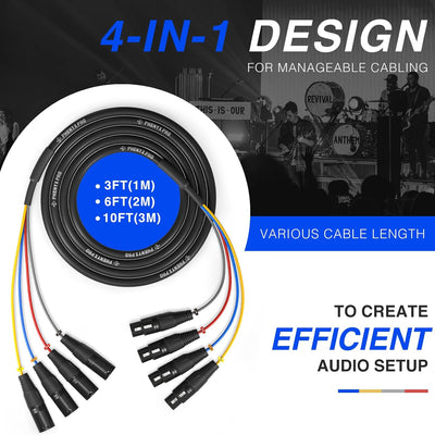 Cable XLR 3ft 4 canales cobre OFC para mezclador IEM