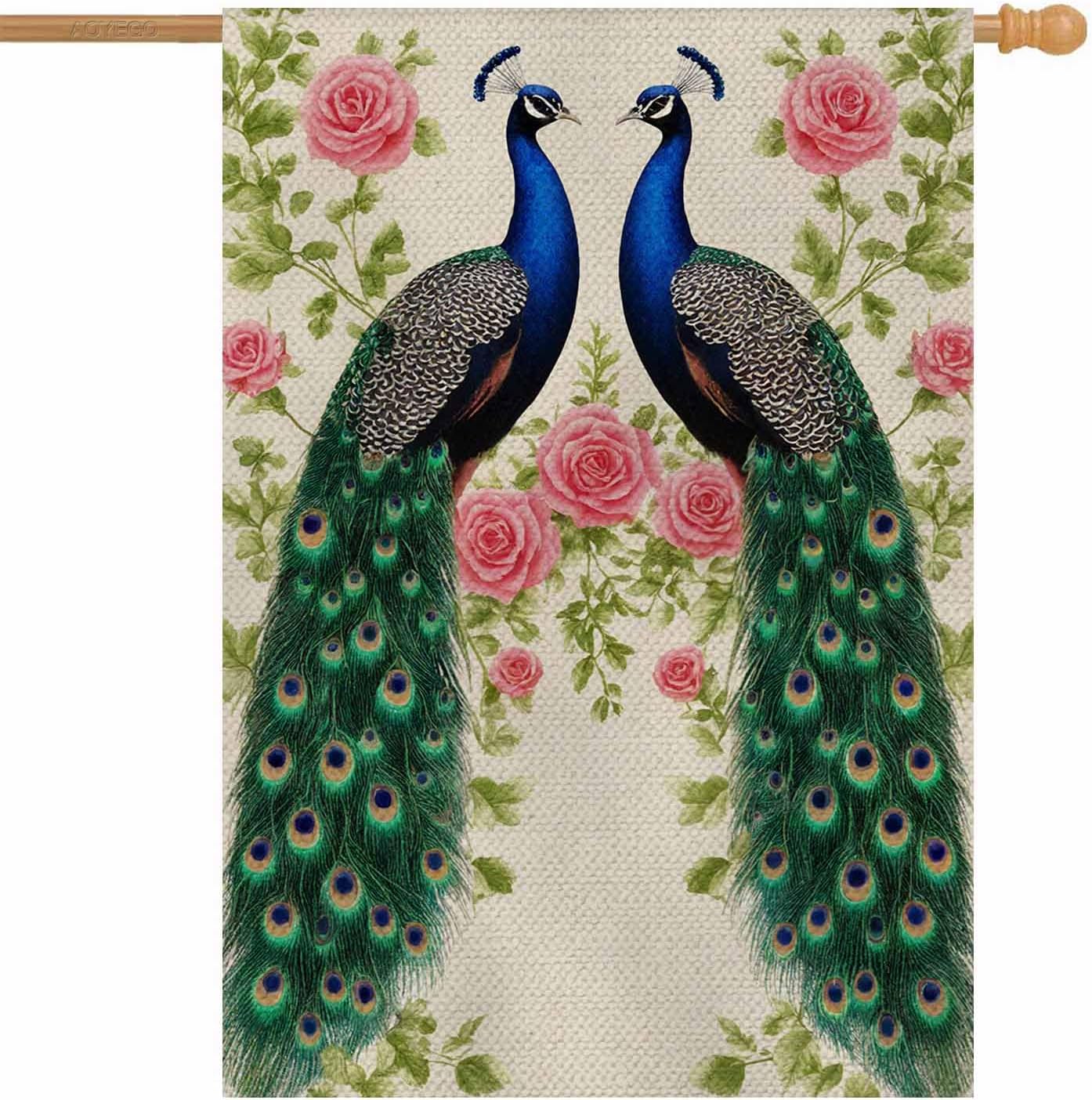 Banderas de pavo real 28x40" arpillera doble cara floral