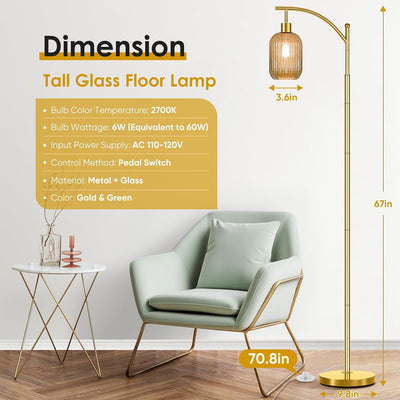 Lámpara pie cristal moderna dorada 67pulg interruptor pedal