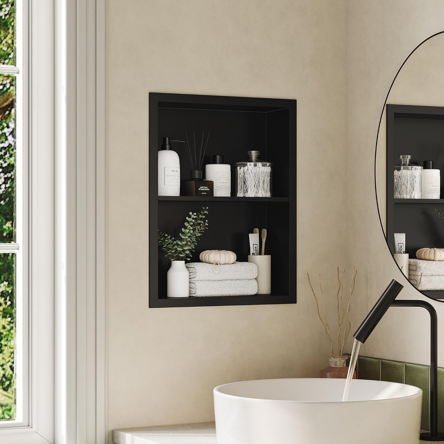 Botiquín acero inox 14x18" negro mate dobles estantes