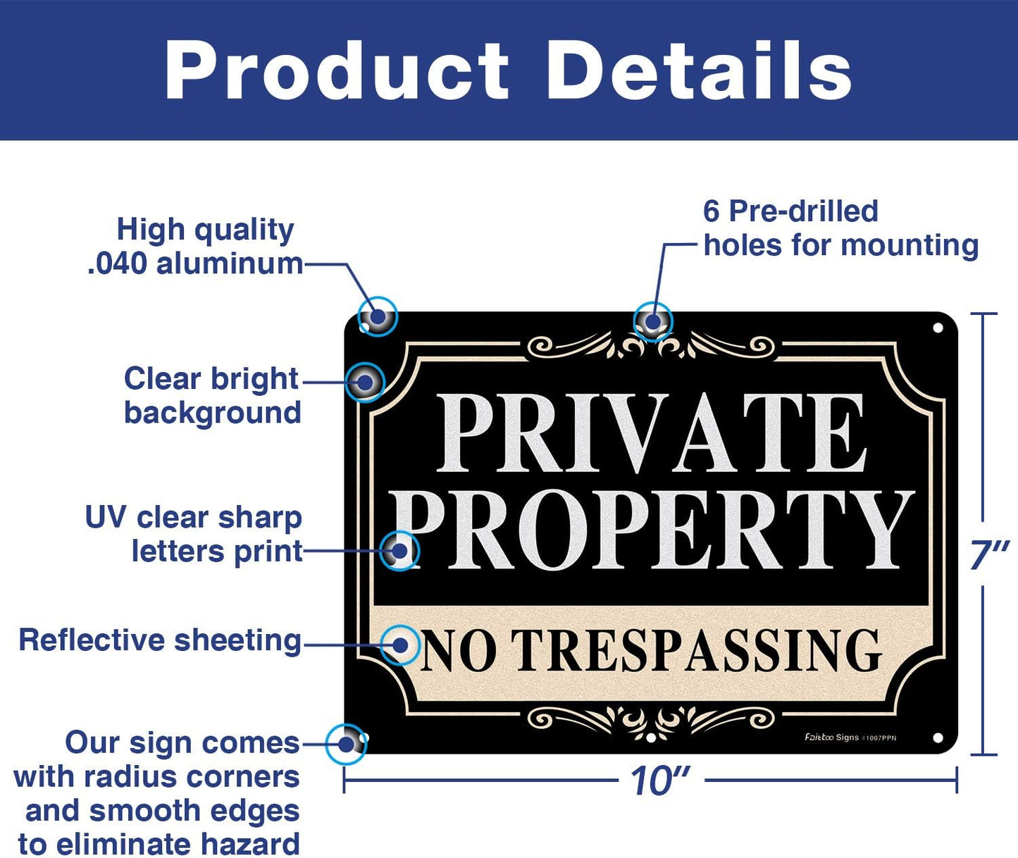 3 Pack Señales No Trespassing Aluminio 10x7" Reflectante UV