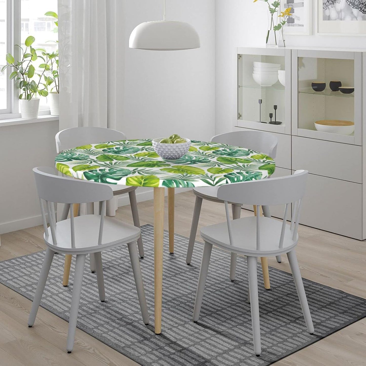 Mantel redondo ajustable hojas palmera verde 45-50"