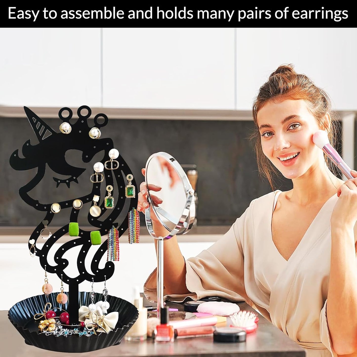 Organiz. aretes unicornio 81 agujeros soporte metal negro