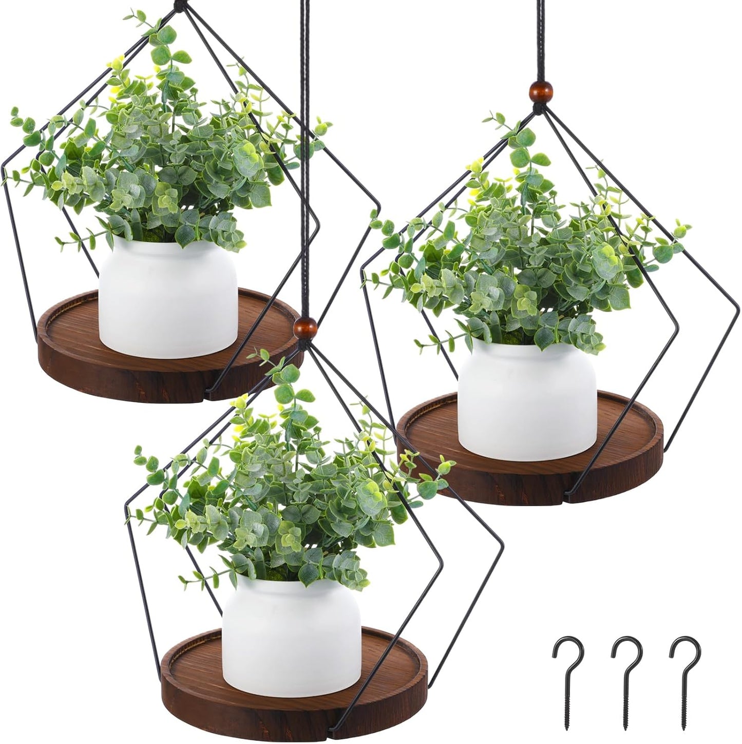3 Macetas Colgantes Interiores Soporte Bohemio Madera