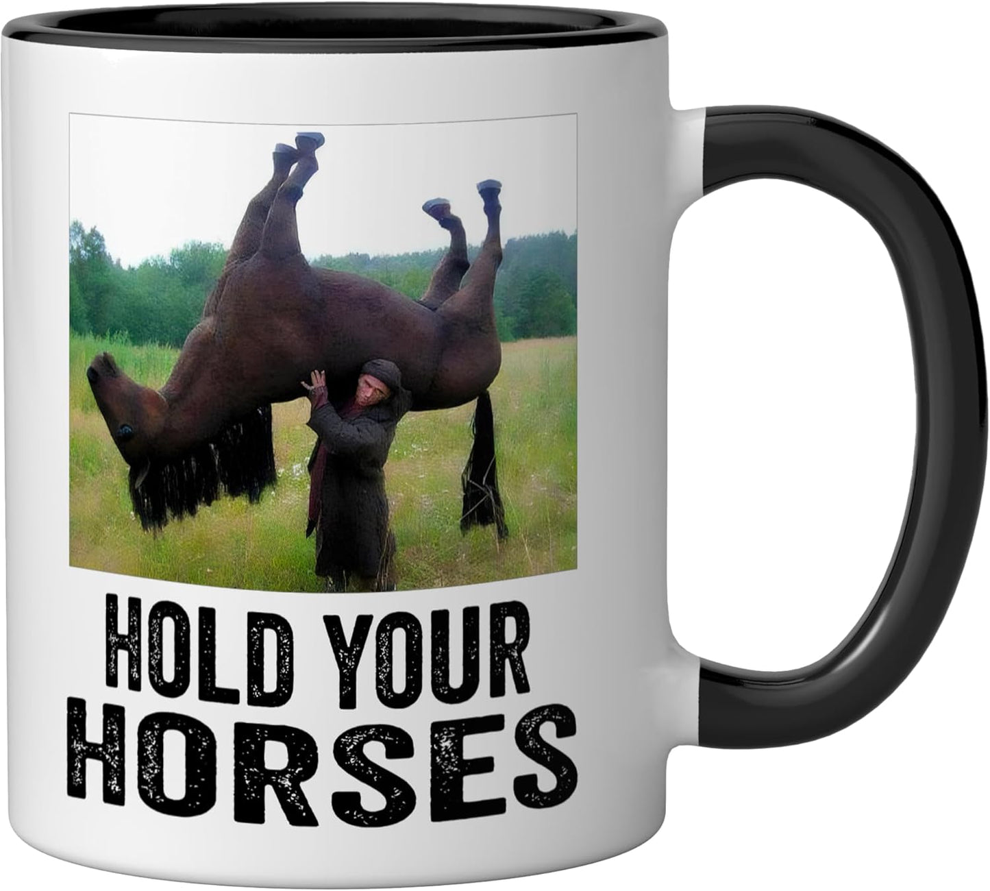 Taza Cerámica Humor Caballo Negro/Blanco