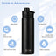 Botella agua acero inox 22oz aislada vacío 2 tapas negro