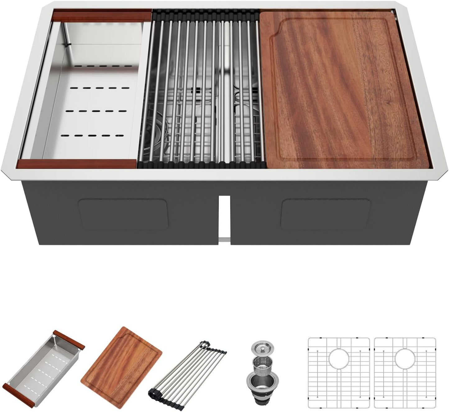 Fregadero cocina doble tazón acero inox 30x19pulg