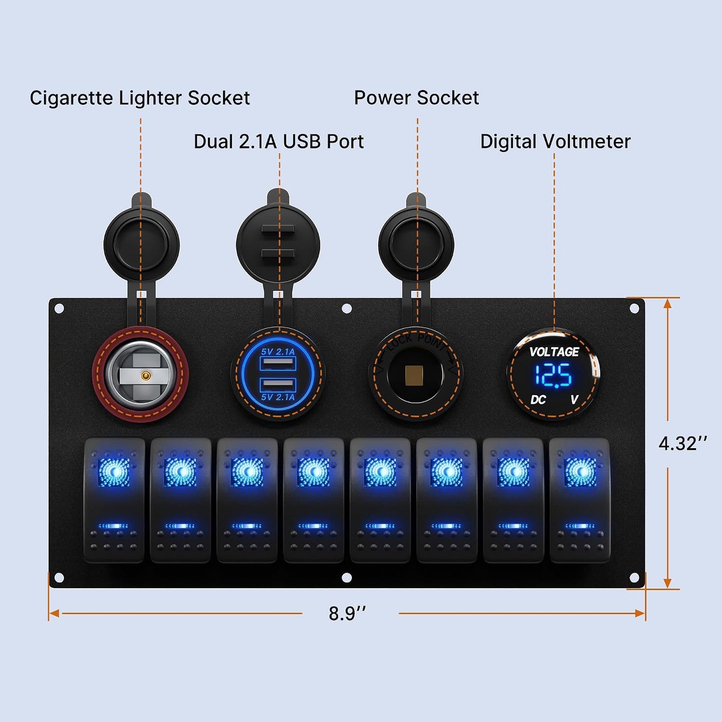 Panel interruptores marino 8 cuadrillas 12V luz LED azul