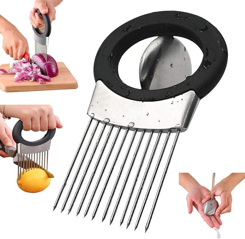 Soporte cebolla cortador limón acero inox plateado