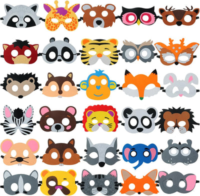 30 Pzas Máscaras Animales Fieltro para Niños