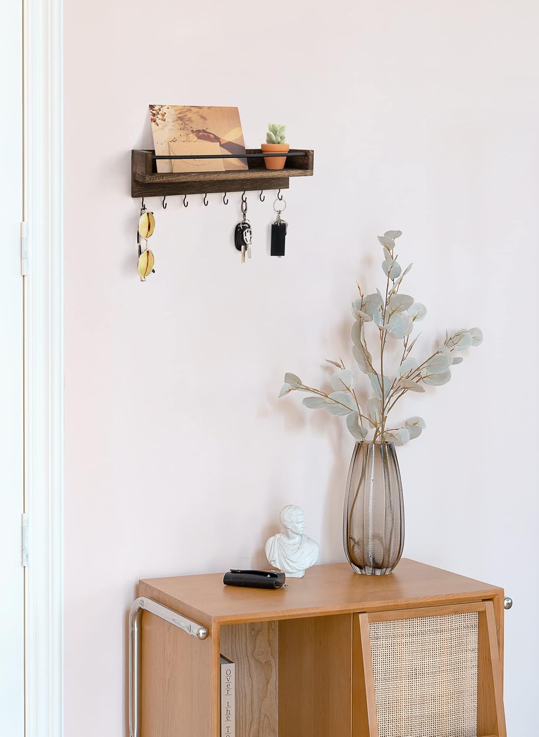 Soporte llaves pared con 8 ganchos madera rústica decorativo