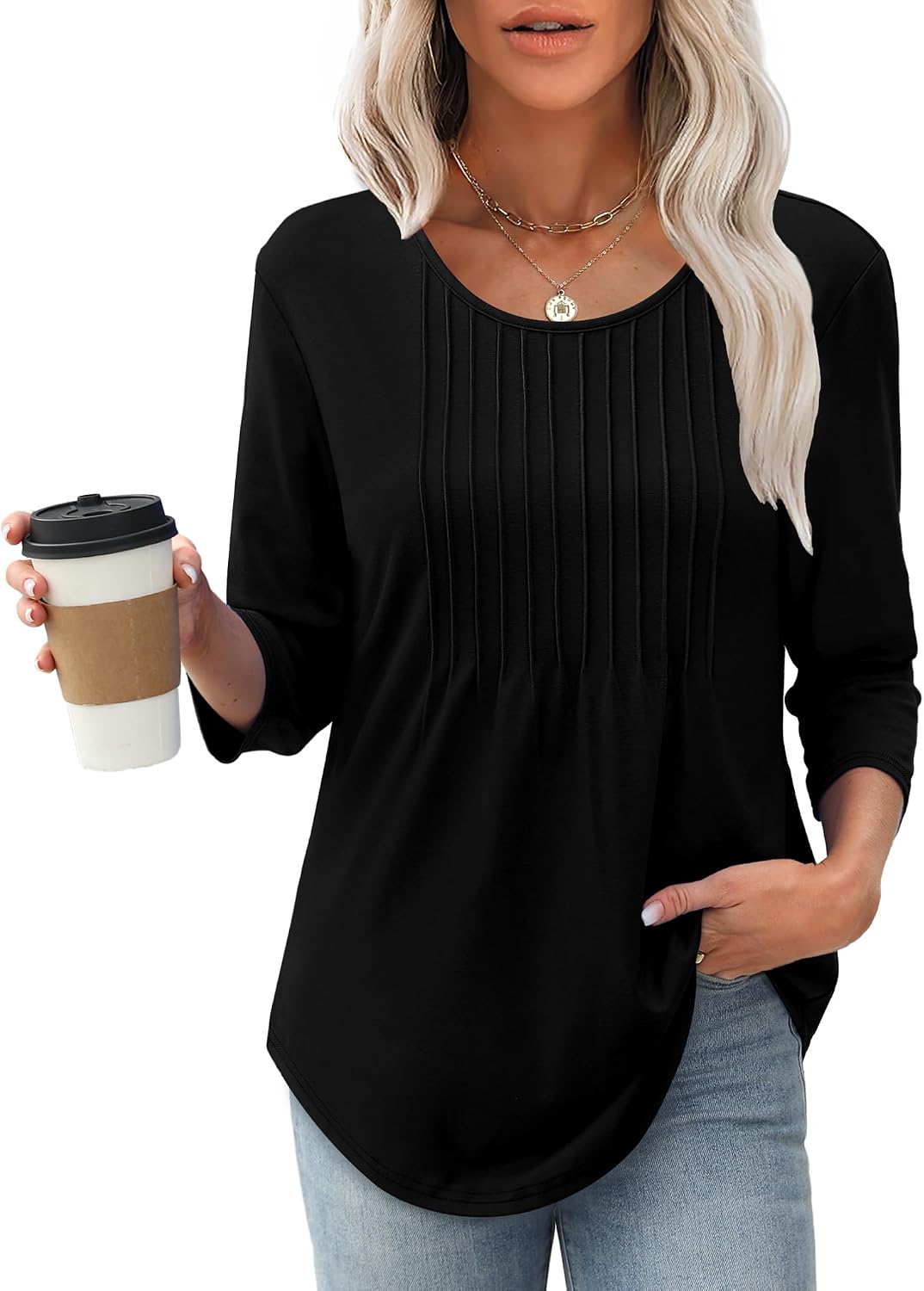 Blusa túnica mujer holgada cuello redondo mangas 3/4 casual