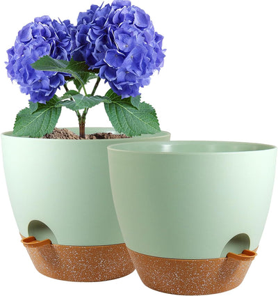 Macetas riego automático 8" pack 2 plástico drenaje jardín