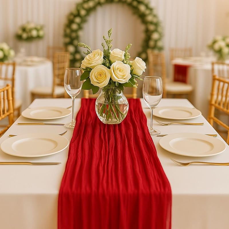 Mesa camino estopilla roja 10ft rústico bohemio boda