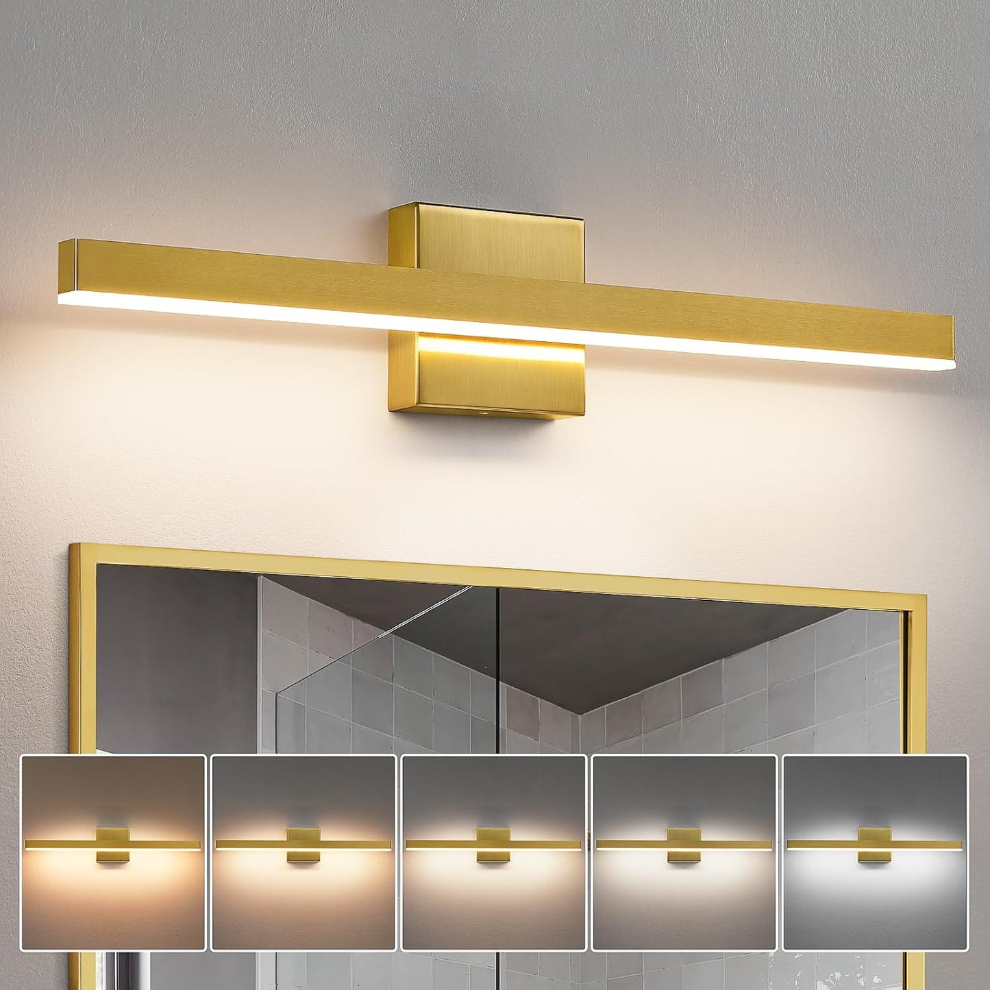 Luz de tocador baño dorada 61cm LED regulable 5CCT