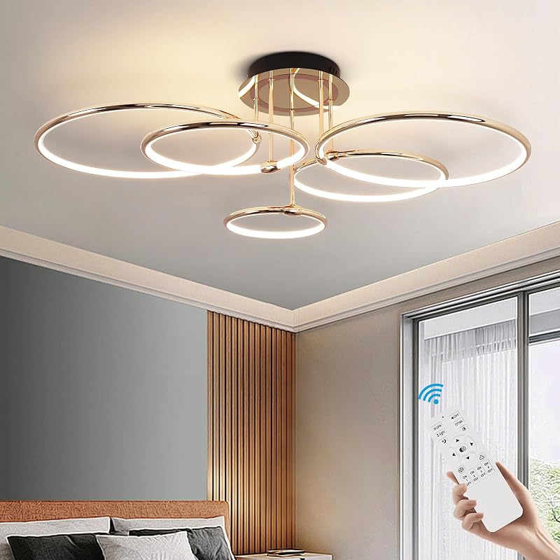 Lámpara techo LED regulable dorada con control remoto sala