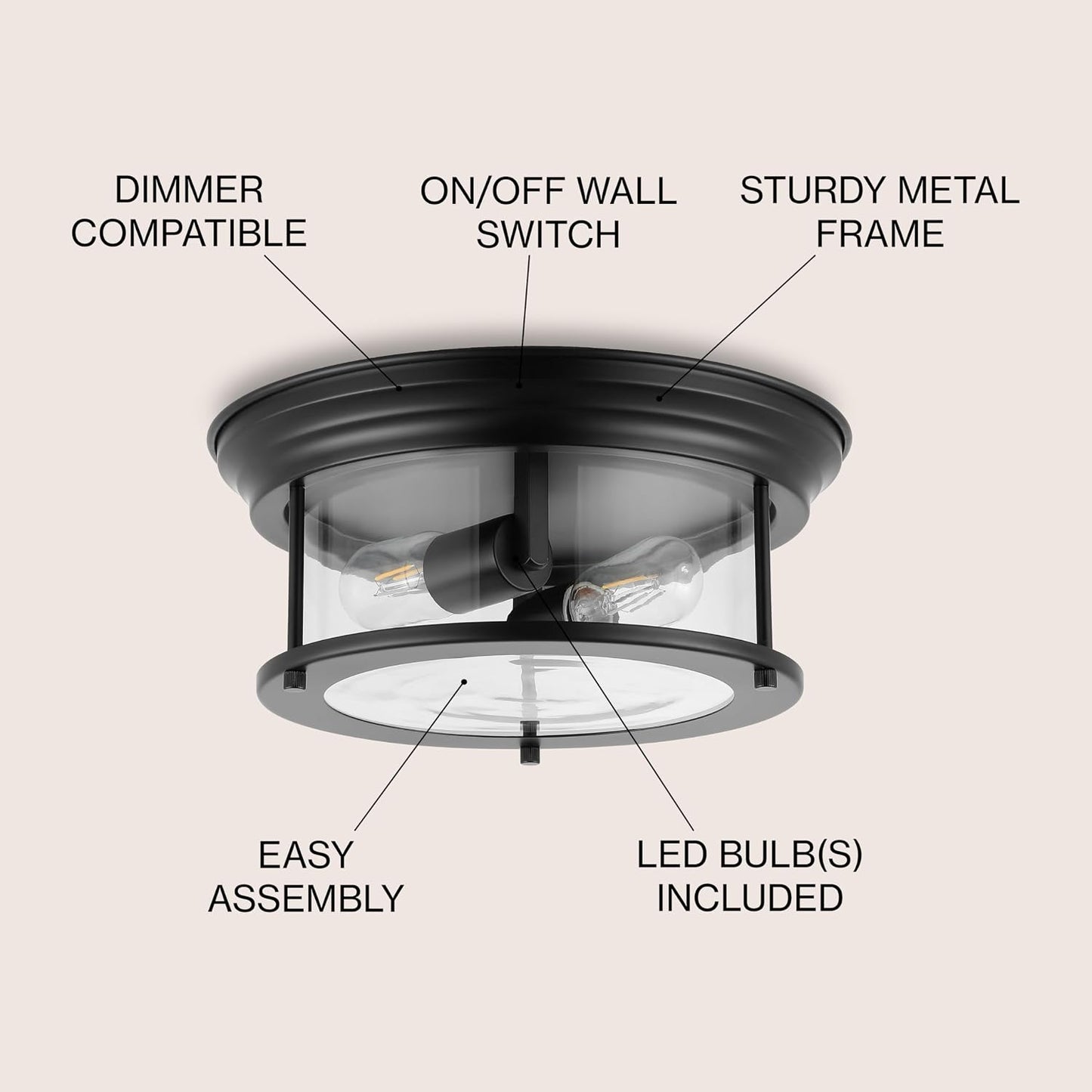 Lámpara techo empotrado 2 luces led 13.25pulg vidrio