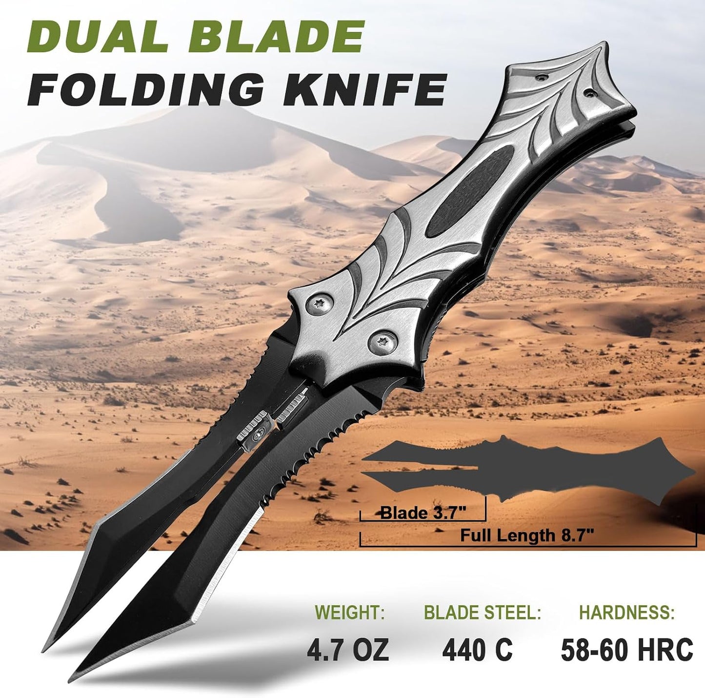 Cuchillo plegable doble hoja 8.7" EDC supervivencia