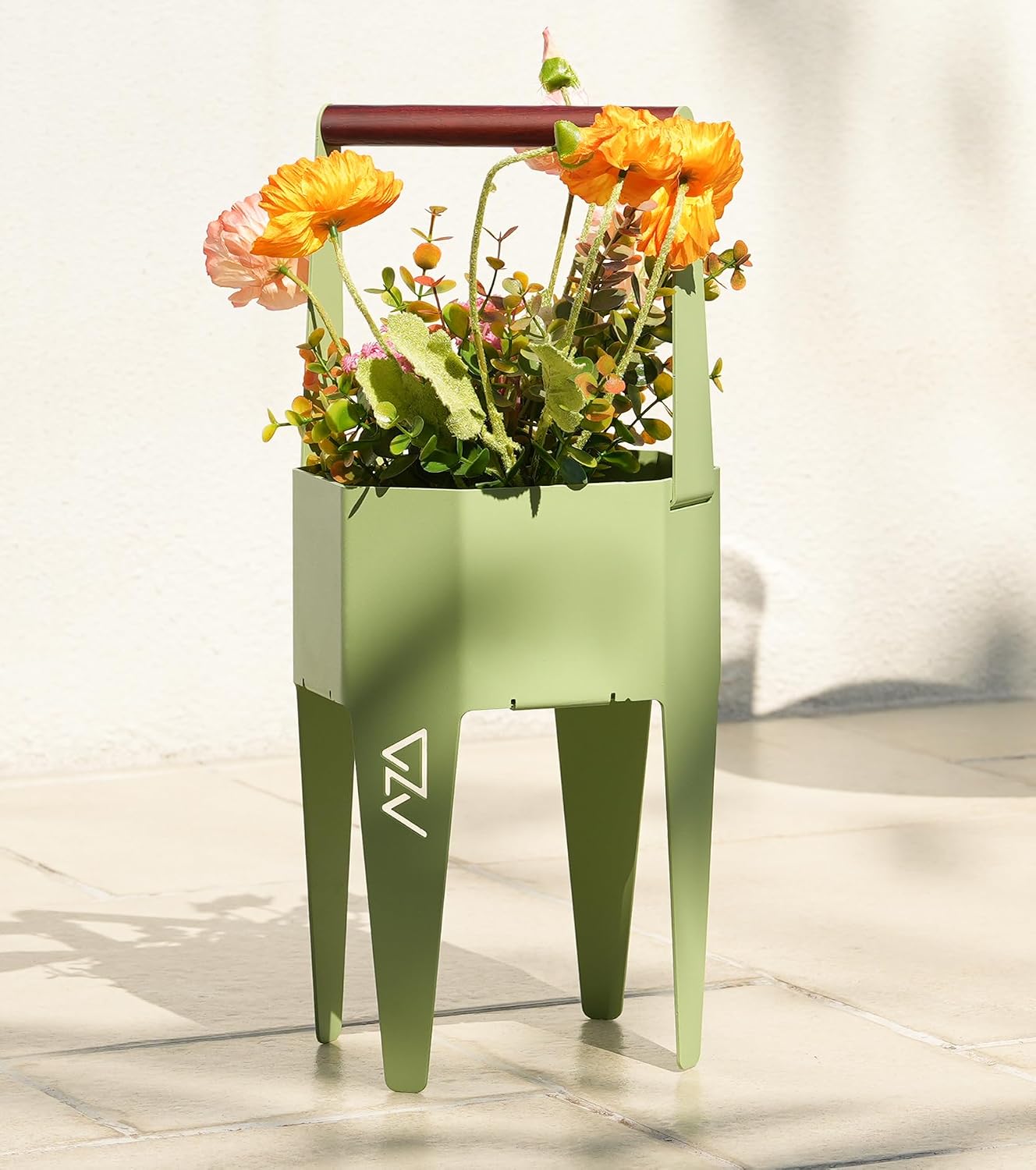 Maceta 2en1 con soporte bolsas cultivo asa 7.5x17.3pulg verde