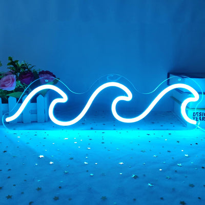 Letrero neón ondulado azul hielo decoración pared