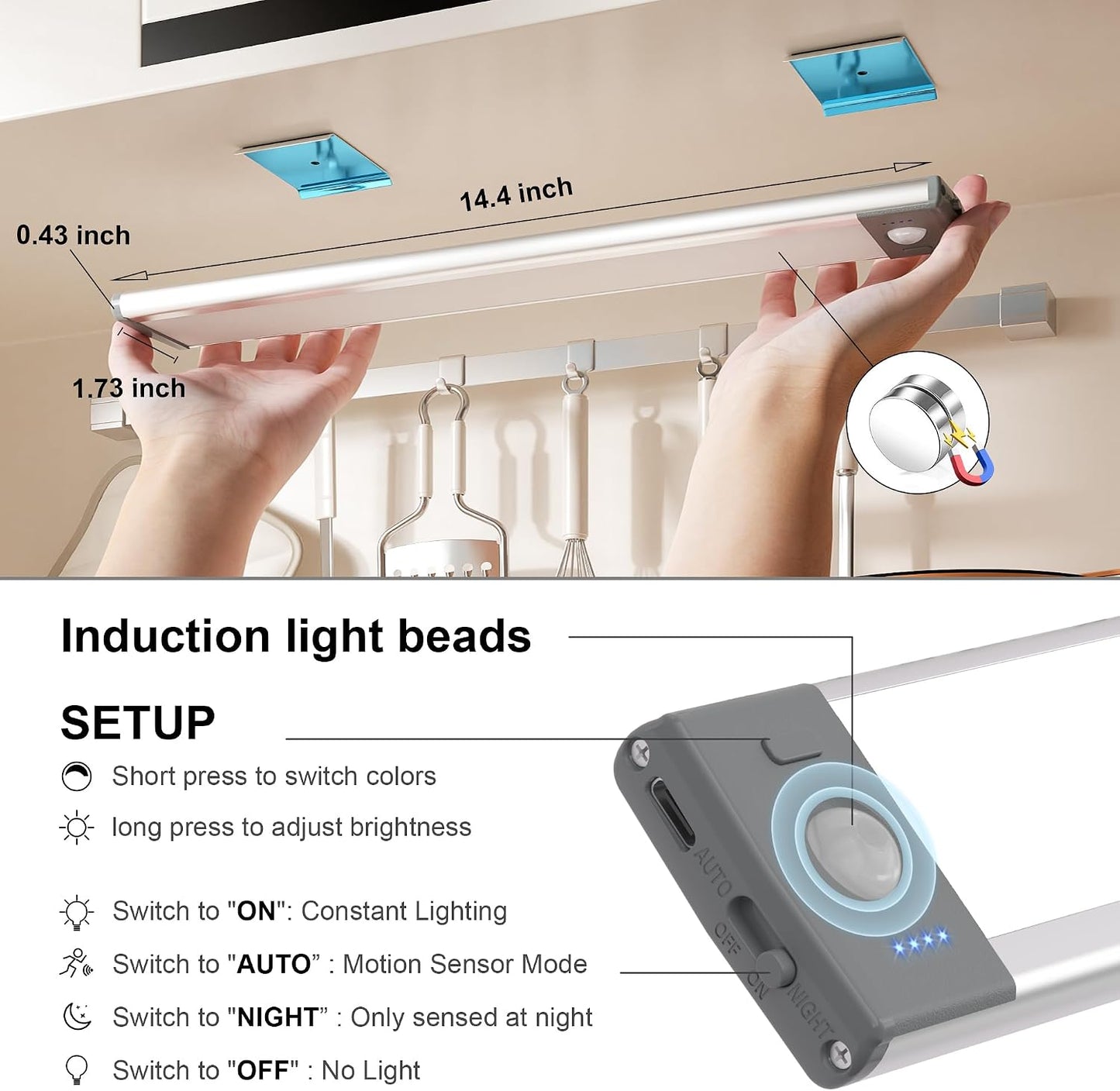 Luz porche RV LED recargable 14.4pulg 2PCS blanco