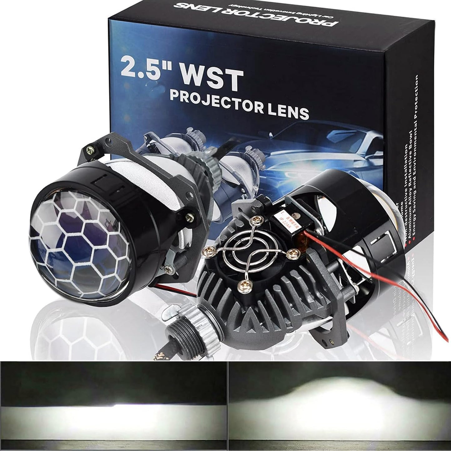 Lente proyector 2.5pulg kit faros coche luz alta/baja 70w