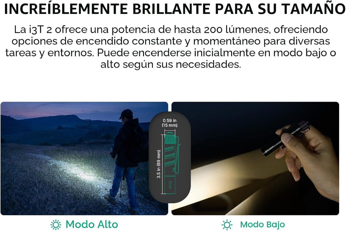 Linterna EDC de bolsillo 200 lúmenes doble salida con batería AAA