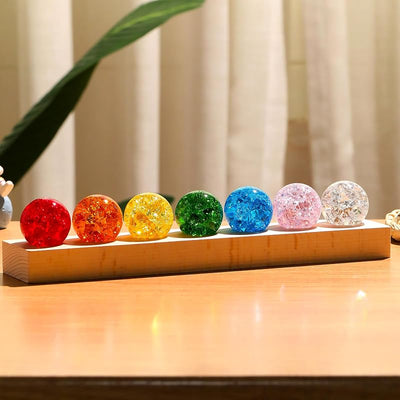 Bolas cristal 7 chakras base LED madera luz nocturna decoración