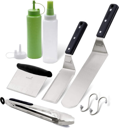 Set 6 espátulas acero inox y raspador para parrilla