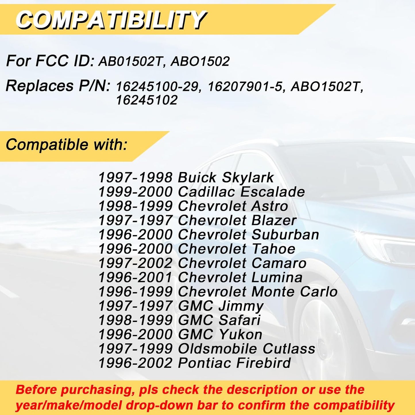 Llavero repuesto Chevy Suburban 96-02 2 Botón