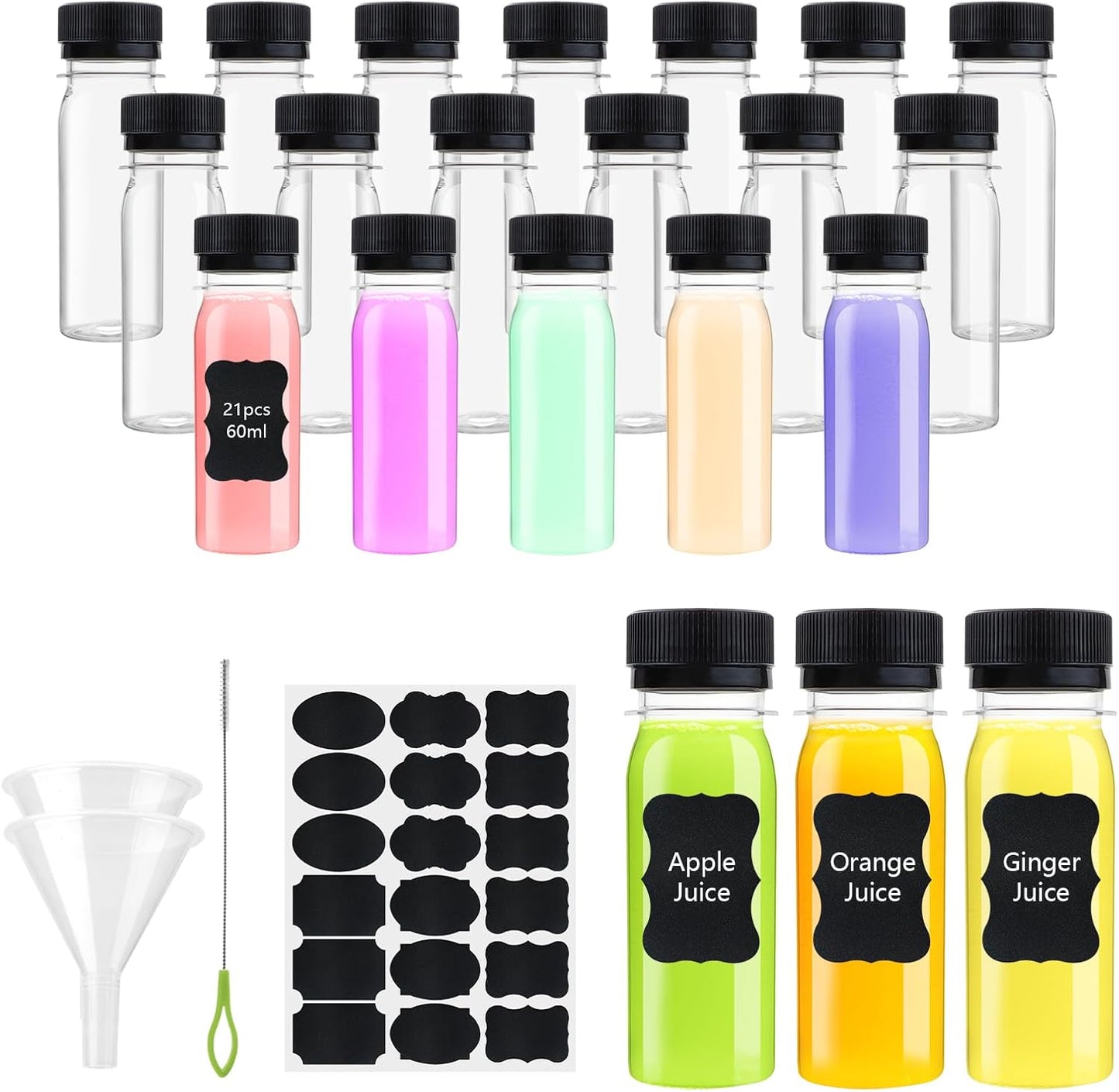 Set 21 Botellas Chupito 2oz Plástico Transparente Reutilizables