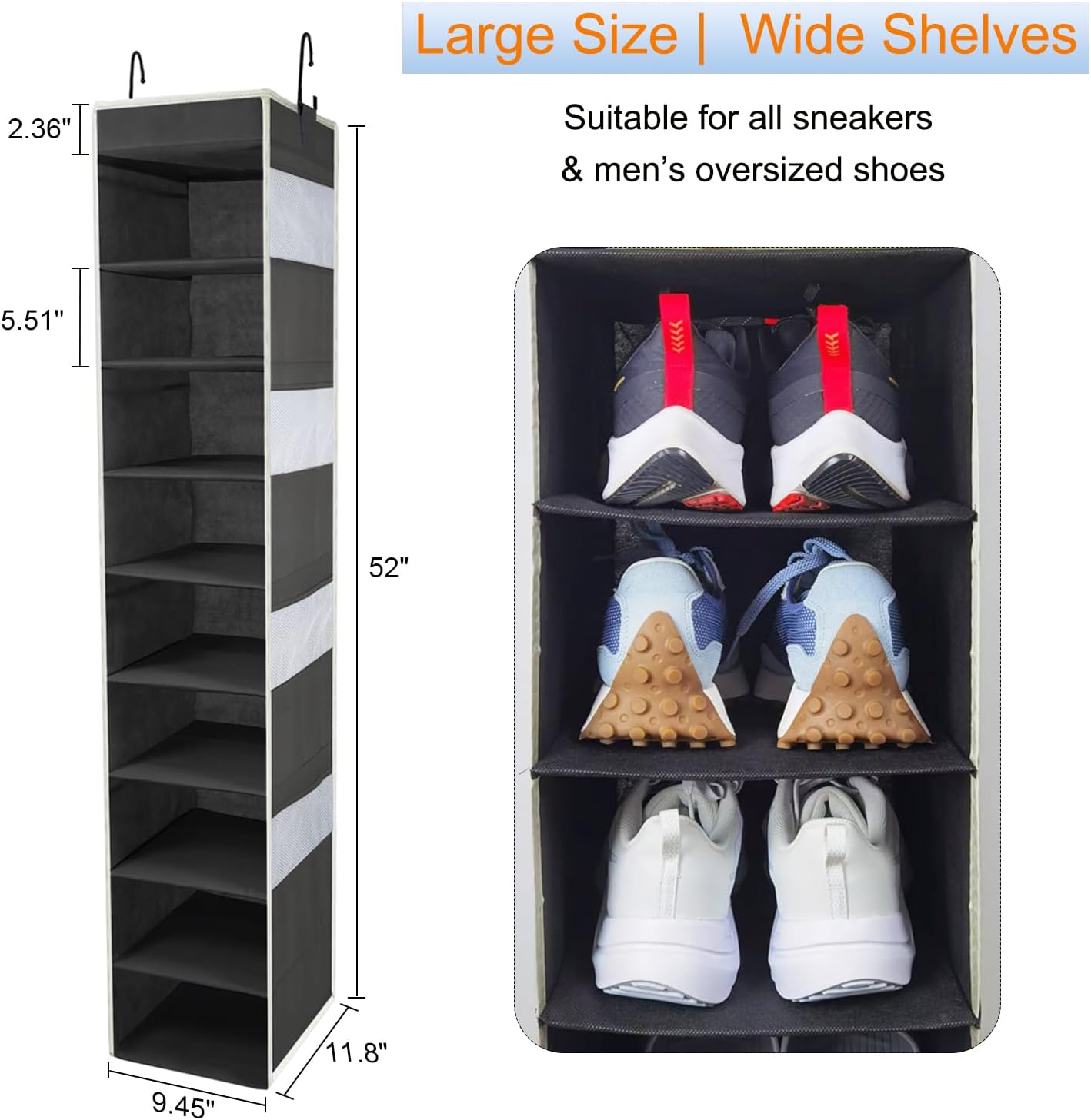 Organiz. zapatos colgante 10 estantes 8 bolsillos laterales