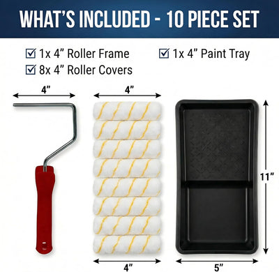 Kit 10 Pzas Rodillo Microfibra 4pulg Bandeja Plástico Pintura Hogar