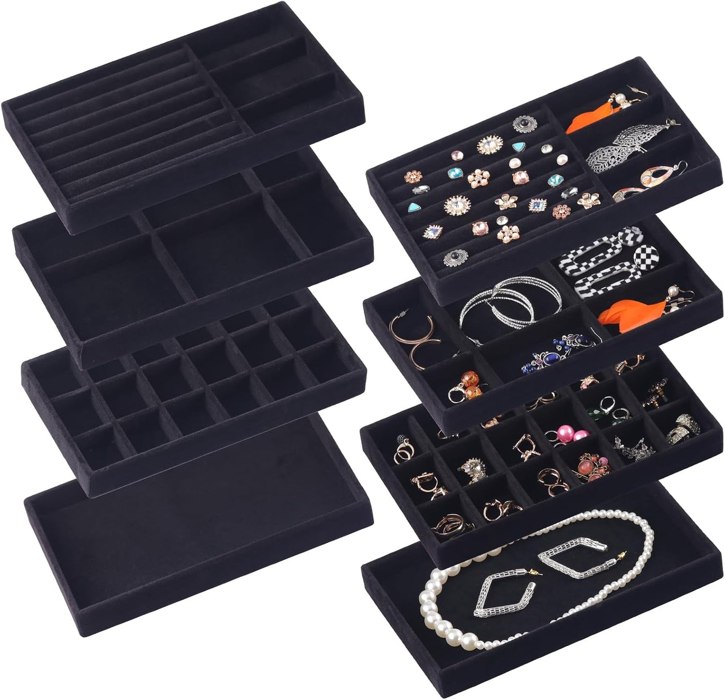 8 Pzas Organiz. cajones terciopelo soporte aretes anillos