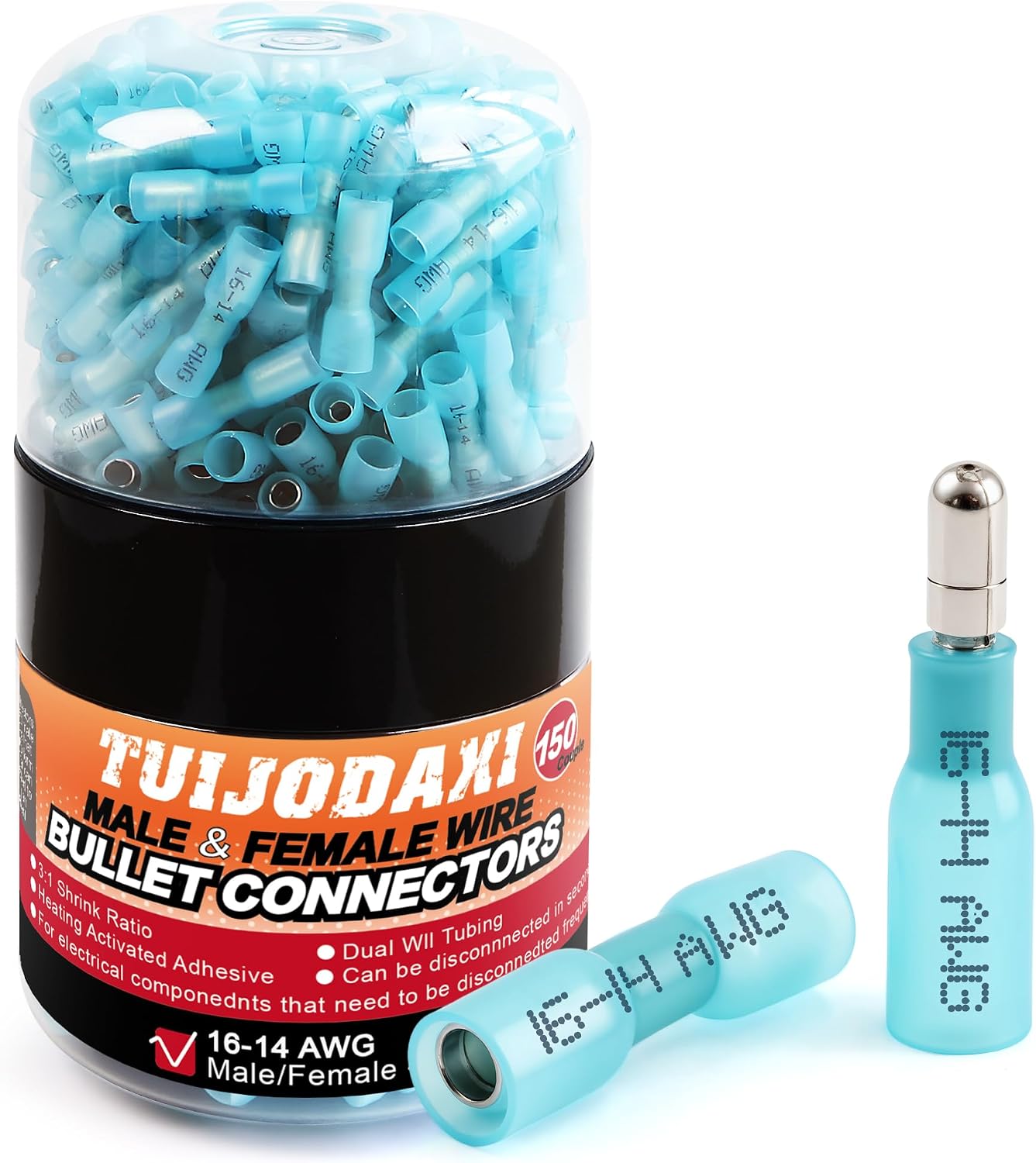 Kit 300 conectores termorretract. 16-14 AWG color azul