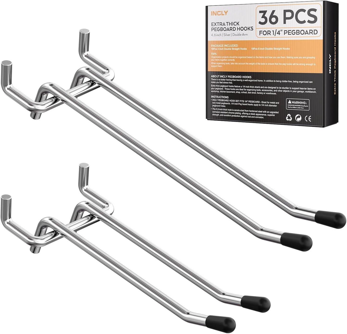 Ganchos doble brazo para tablero clavijas 4/6pulg pack 36