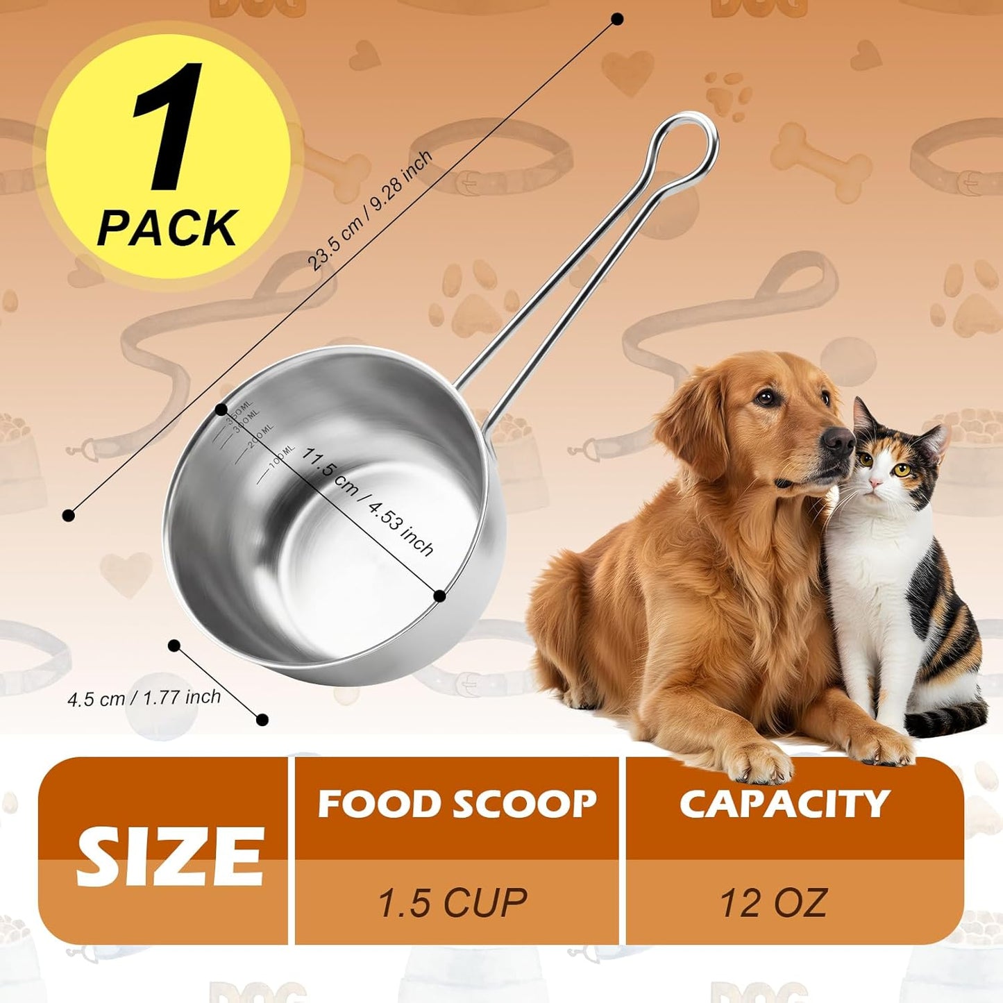 Cuchara medidora de comida para perros y gatos de 1.5 tazas acero inoxidable