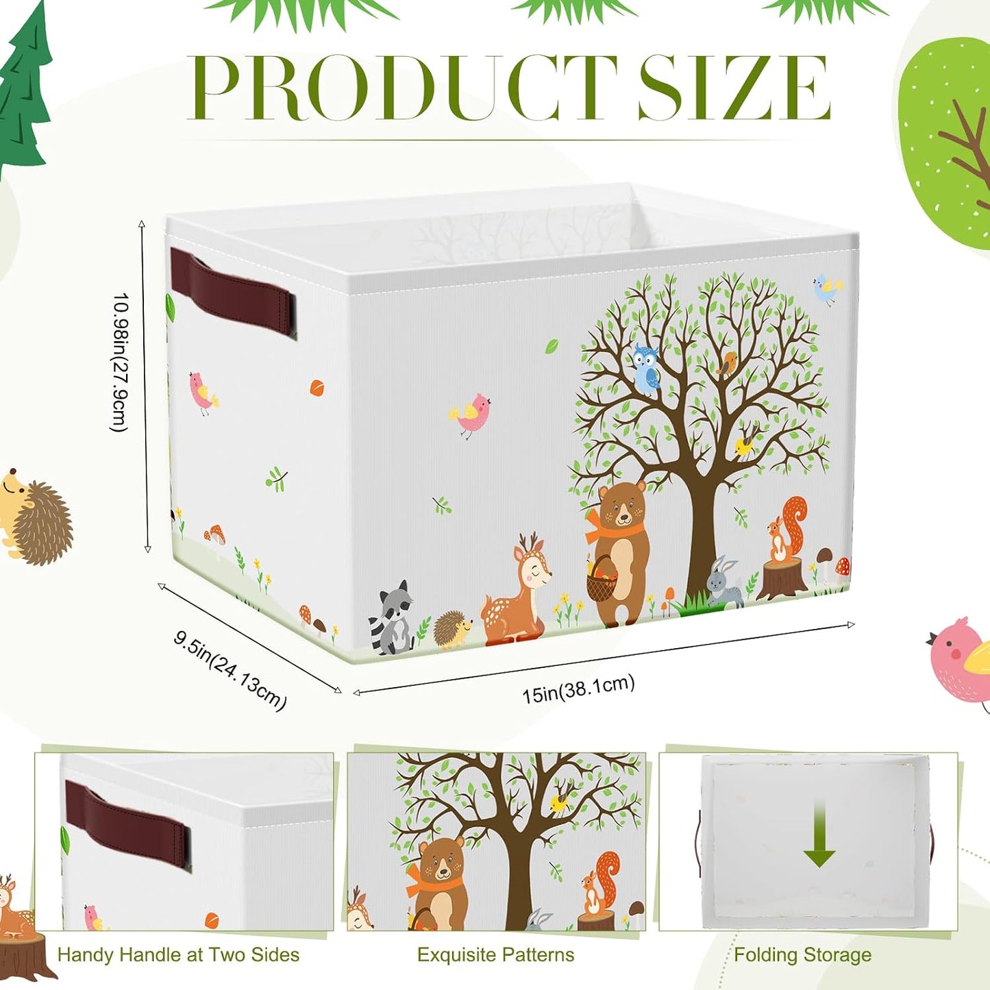 3 Pzas Cesta Almacenamiento Animales Bosque Plegable