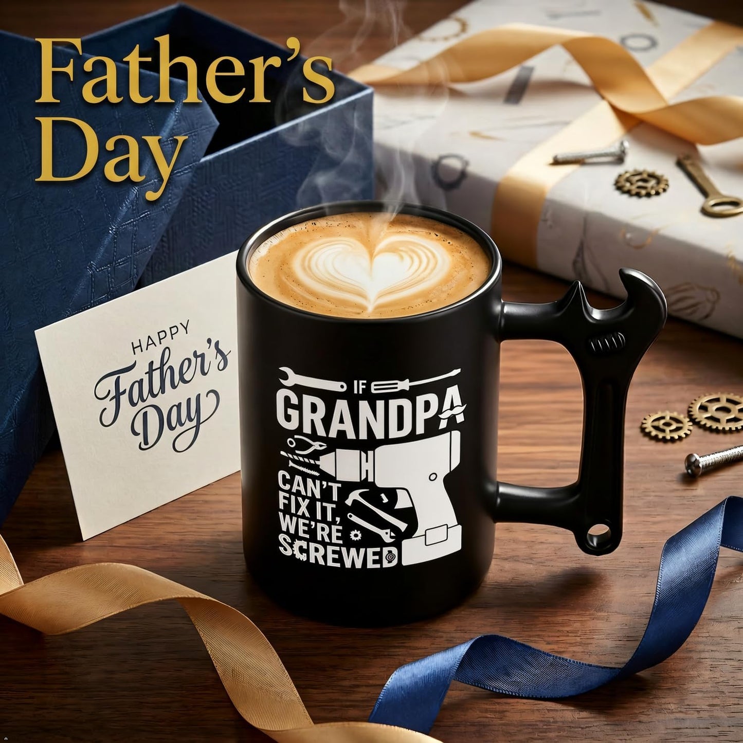 Taza cerámica regalo abuelo con mango llave inglesa