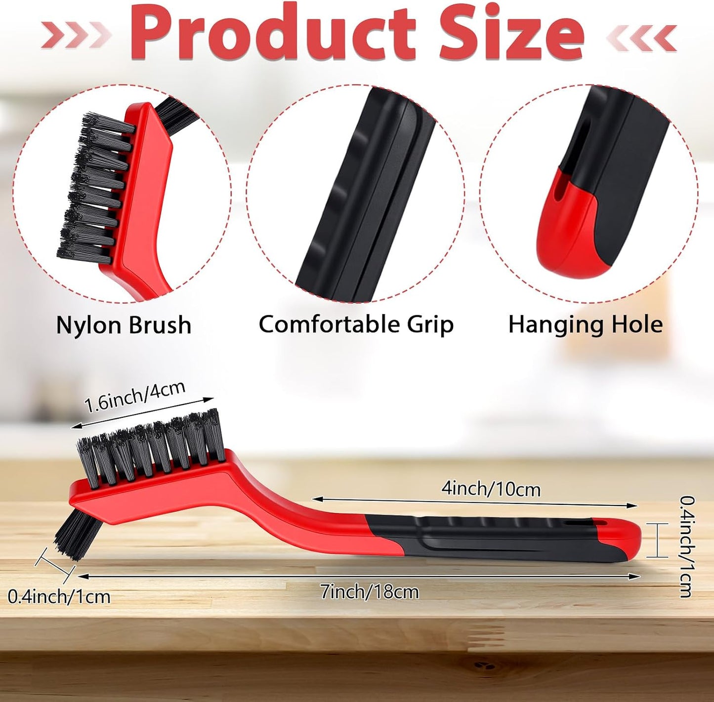50 Cepillos Nailon 7pulg Rojo Mango Curvado Limpieza Profunda