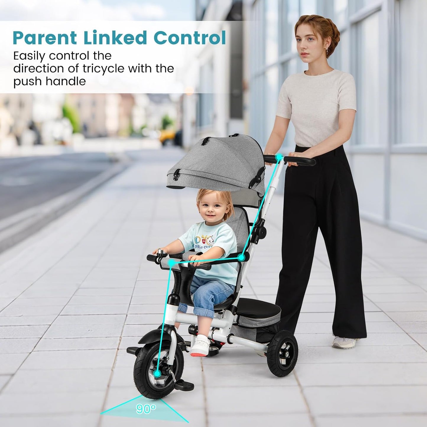 Triciclo 5en1 plegable para bebé con manija ajustable y