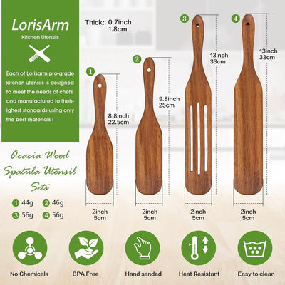 Set 4 Espátulas Madera Acacia Cocina