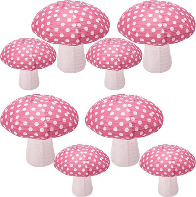 8 Faroles Papel Forma Hongo Rosa 8-12pulg Decoración