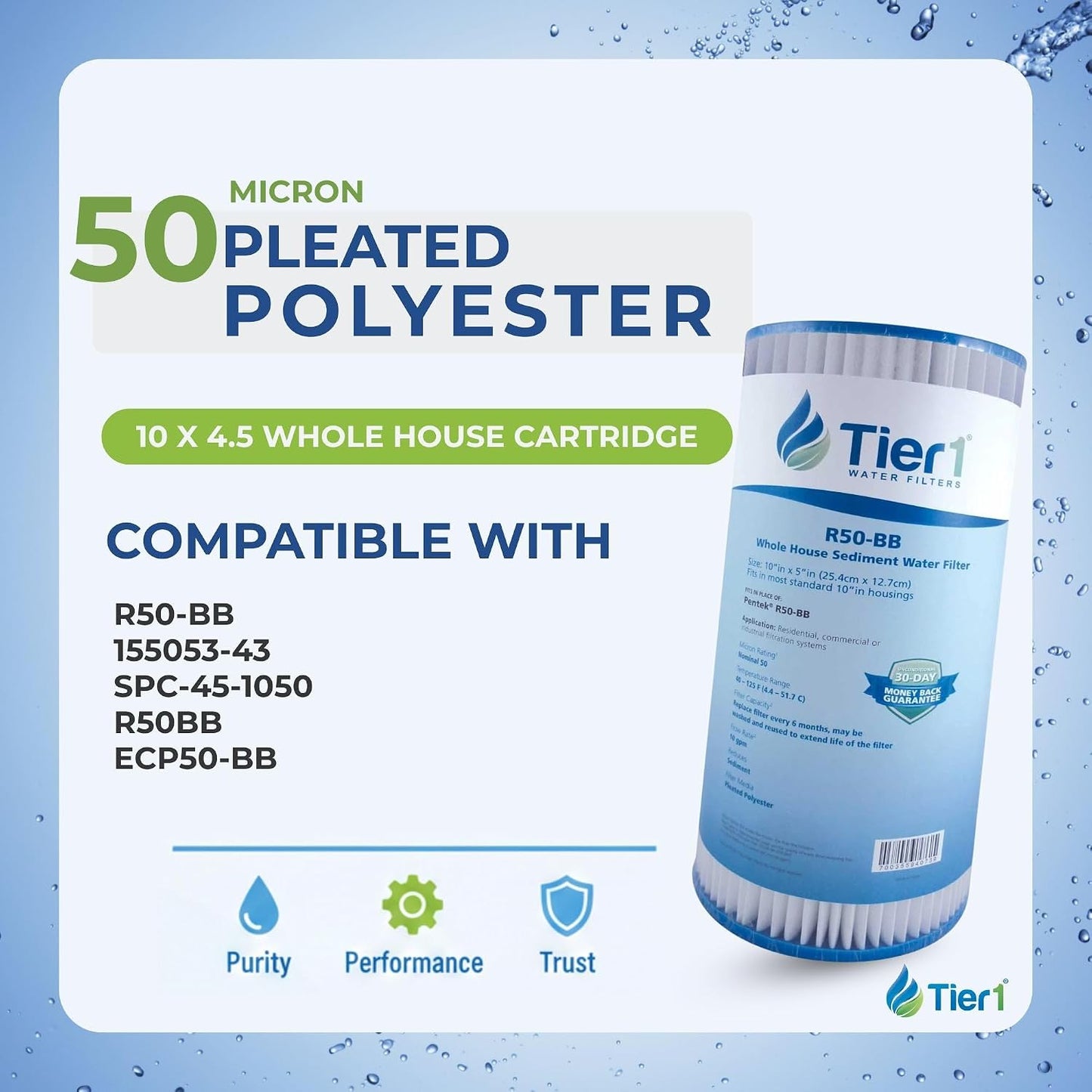 Filtro agua 50micras 10x4.5pulg para Pentek R50-BB