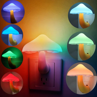 Lámpara LED hongo con sensor de luz pack 2 luces nocturnas
