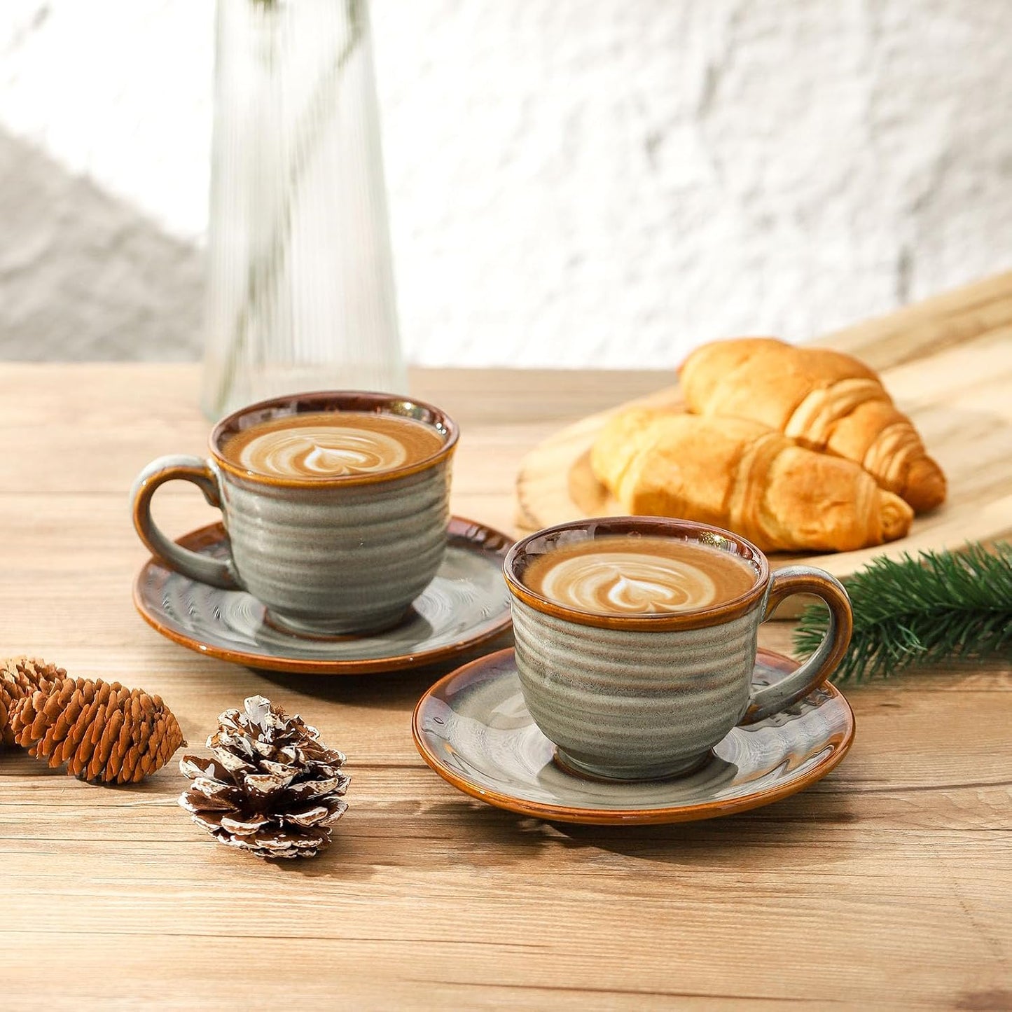 Set 4 Tazas Cerámica Capuchino con Asa 8oz