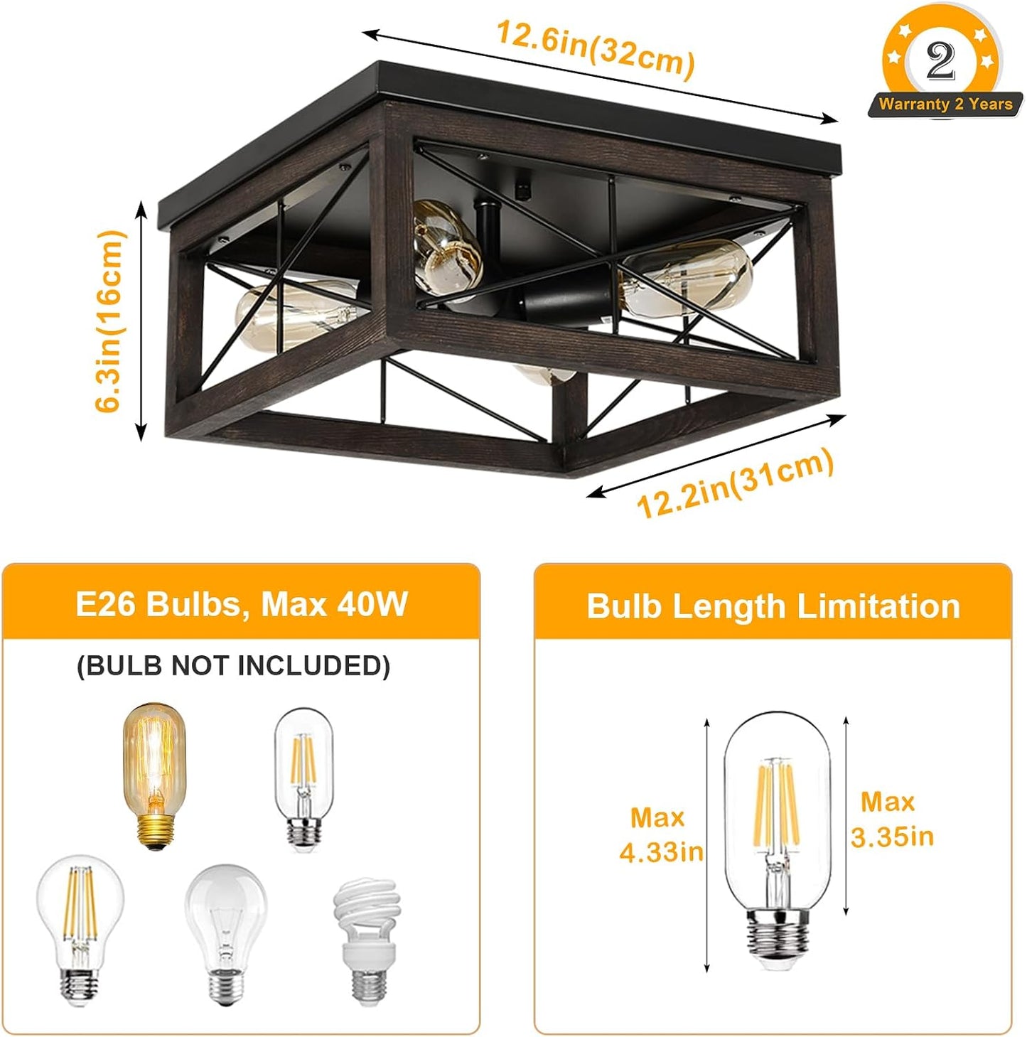 Lámpara techo madera 4 luces rústica enchufe E26 cocina sala