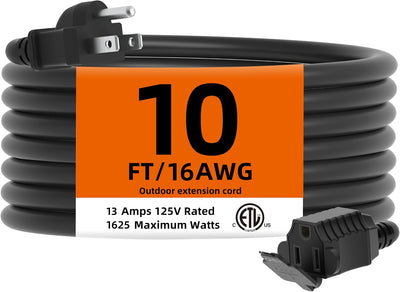 Cable extensión impermeable 3 clavijas 10ft hogar jardín 16AWG
