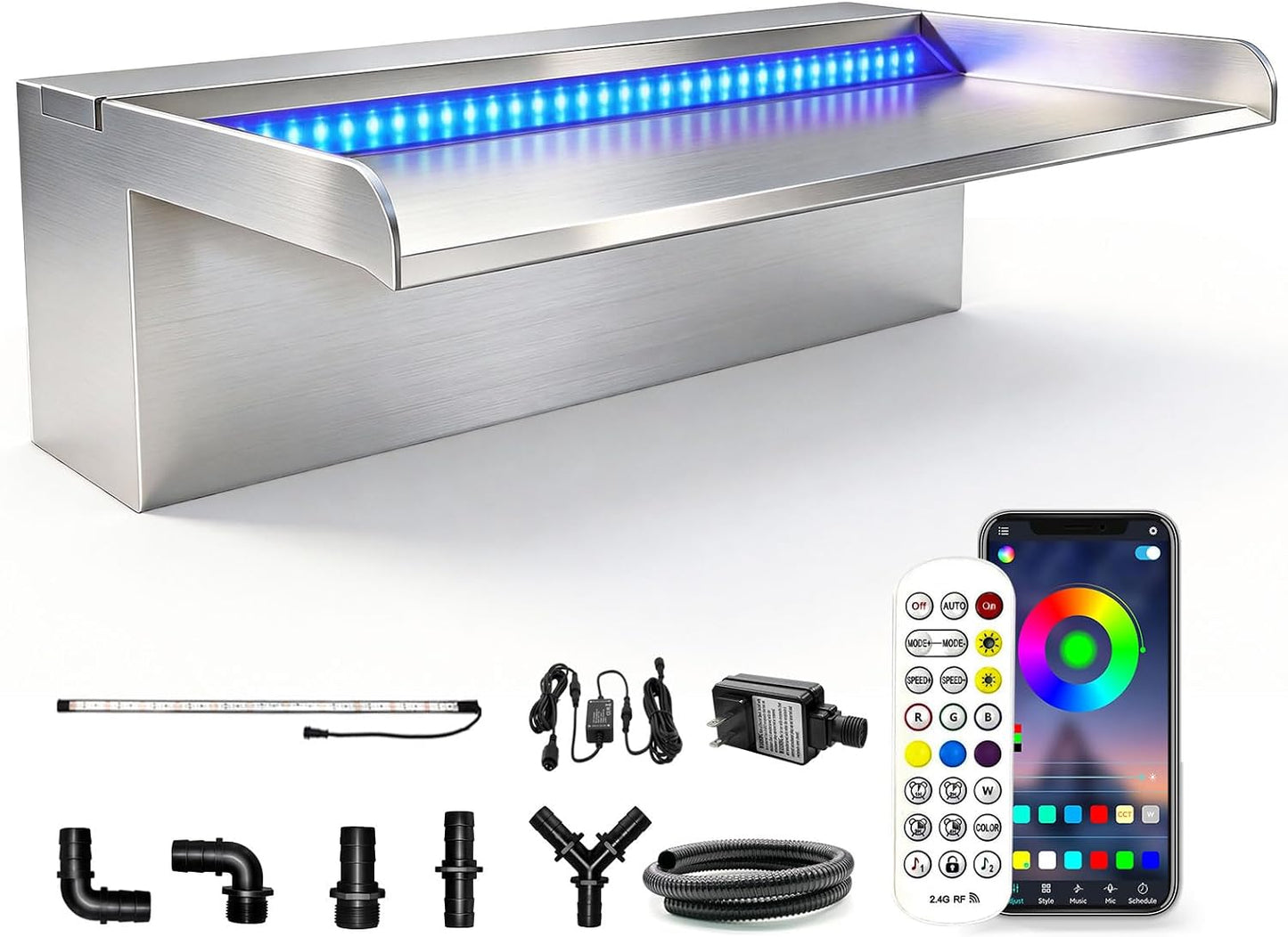 Kit cascada estanque Koi con luz LED multicolor