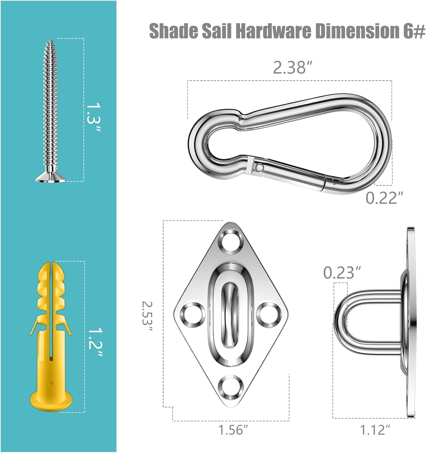Kit Herrajes Vela Sombra 6" Acero Inox 304
